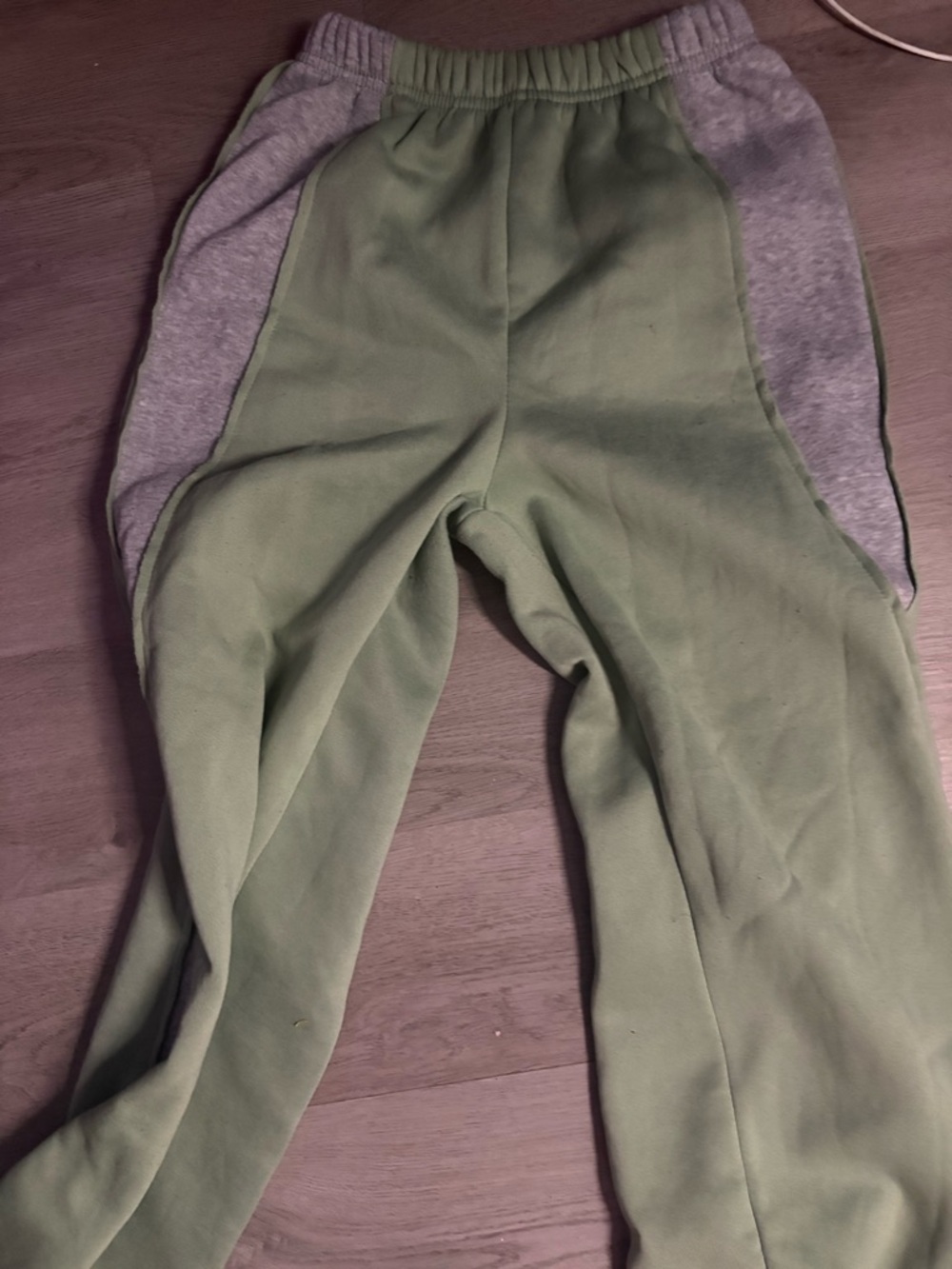 Olive Green & Gray Two-Tone Fleece Flared Sweats